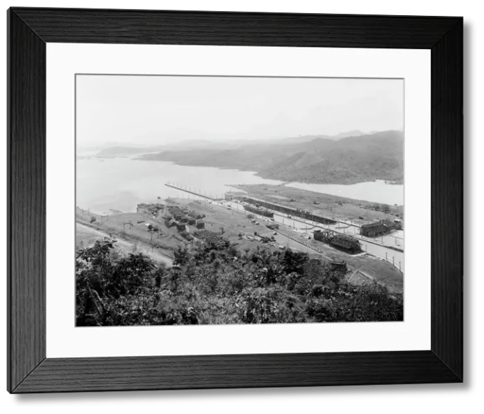 Framed Print : Pedro Miguel Locks, birdseye view, Panama Canal, between 1913 and 1920. Creator: Unknown Framed Print : Pedro Miguel Locks, birdseye view, Panama Canal, between 1913 and 1920. Creator: Unknown