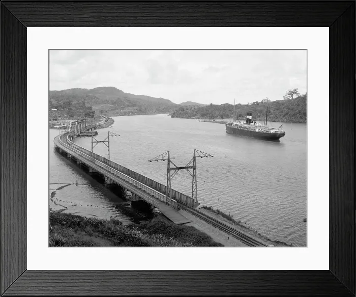 Framed Print : Steamship passing Chagres River crossing, between 1904 and 1920. Creator: Unknown Framed Print : Steamship passing Chagres River crossing, between 1904 and 1920. Creator: Unknown