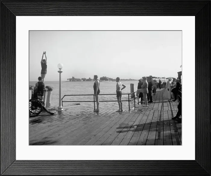 Framed Print : Afternoon plunge, Ste. Claire (i.e. Saint Clair) Flats, Mich. between 1900 and 1920. Creator: Unknown Framed Print : Afternoon plunge, Ste. Claire (i.e. Saint Clair) Flats, Mich. between 1900 and 1920. Creator: Unknown