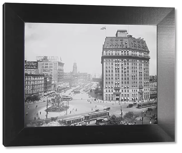 Hotel Pontchartrain and Campus (i.e. Cadillac Square) from City Hall, Detroit, Mich. c.1916-1920. Creator: Unknown