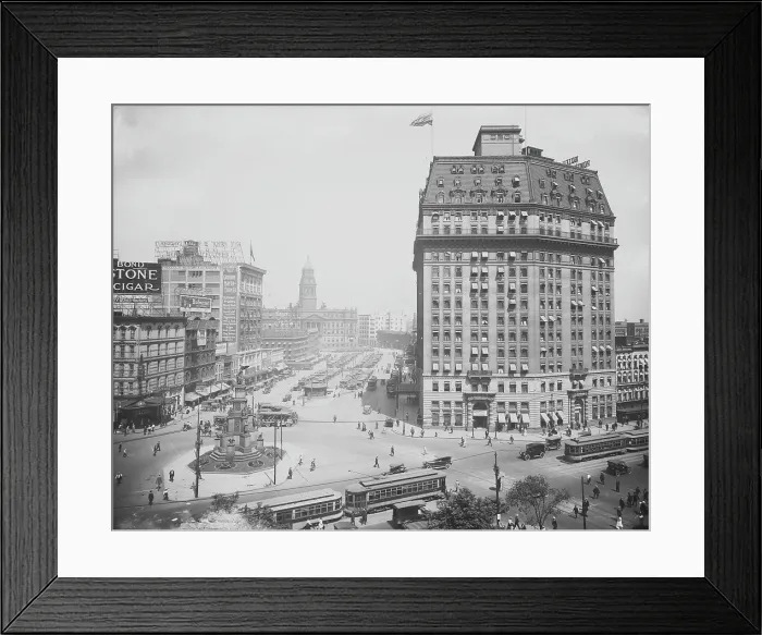 Framed Print : Hotel Pontchartrain and Campus (i.e. Cadillac Square) from City Hall, Detroit, Mich. c.1916-1920. Creator: Unknown Framed Print : Hotel Pontchartrain and Campus (i.e. Cadillac Square) from City Hall, Detroit, Mich. c.1916-1920. Creator: Unknown