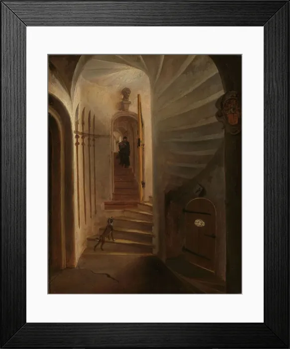 Framed Print : Portal of a stairway tower, with a man descending the stairs: presumably the moment... 1640-1664. Creator: Egbert van der Poel Framed Print : Portal of a stairway tower, with a man descending the stairs: presumably the moment... 1640-1664. Creator: Egbert van der Poel