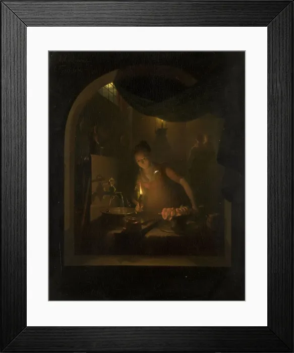 Framed Print : Kitchen by Lamplight, 1817. Creator: Adriaan Meulemans Framed Print : Kitchen by Lamplight, 1817. Creator: Adriaan Meulemans