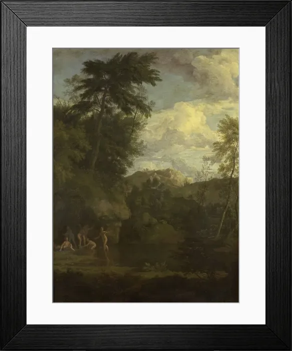 Framed Print : Arcadian Landscape with Diana Bathing, 1680-1726. Creator: Johannes Glauber Framed Print : Arcadian Landscape with Diana Bathing, 1680-1726. Creator: Johannes Glauber