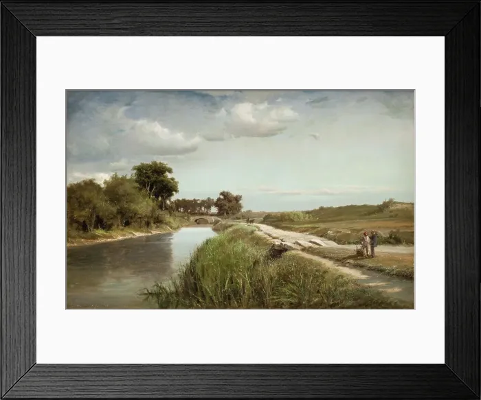 Framed Print : French River Landscape with a Bridge, 1866. Creator: Anton Melbye Framed Print : French River Landscape with a Bridge, 1866. Creator: Anton Melbye