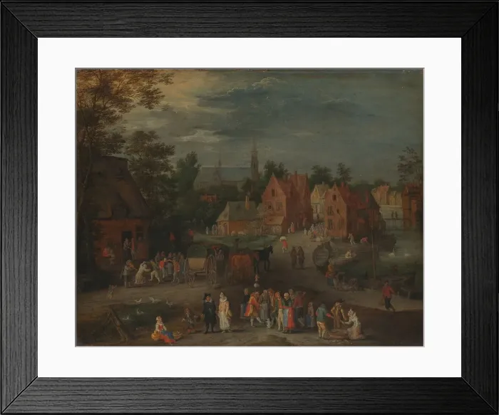 Framed Print : Village with a Puppeteer Entertaining a Small Crowd, c.1650-c.1660. Creator: Peeter Gysels Framed Print : Village with a Puppeteer Entertaining a Small Crowd, c.1650-c.1660. Creator: Peeter Gysels