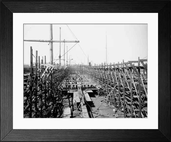 Framed Print : Laying keel of no. 400, Globe Iron Works, Cleveland, Ohio, ca 1900. Creator: Unknown Framed Print : Laying keel of no. 400, Globe Iron Works, Cleveland, Ohio, ca 1900. Creator: Unknown