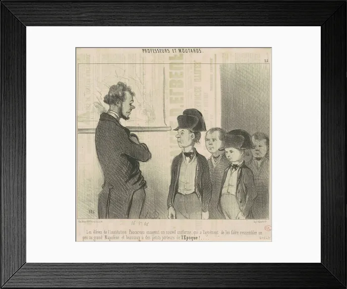 Framed Print : Les èleves de l'institution Pascareau essayent un nouvel uniforme... 19th century. Creator: Honore Daumier Framed Print : Les èleves de l'institution Pascareau essayent un nouvel uniforme... 19th century. Creator: Honore Daumier