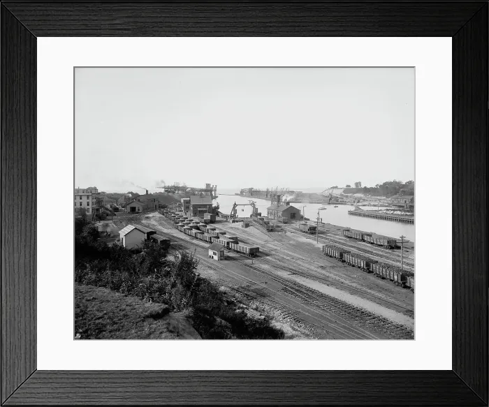 Framed Print : Harbor entrance, Conneaut, Ohio, ca 1900. Creator: Unknown Framed Print : Harbor entrance, Conneaut, Ohio, ca 1900. Creator: Unknown