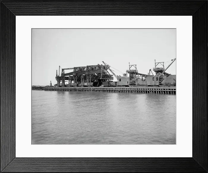 Framed Print : Clam shell ore unloading plant, Conneaut, Ohio, ca 1900. Creator: Unknown Framed Print : Clam shell ore unloading plant, Conneaut, Ohio, ca 1900. Creator: Unknown
