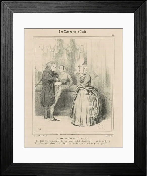 Framed Print : Le chapeau qu'on rapporte de Paris, 19th century. Creator: Honore Daumier Framed Print : Le chapeau qu'on rapporte de Paris, 19th century. Creator: Honore Daumier