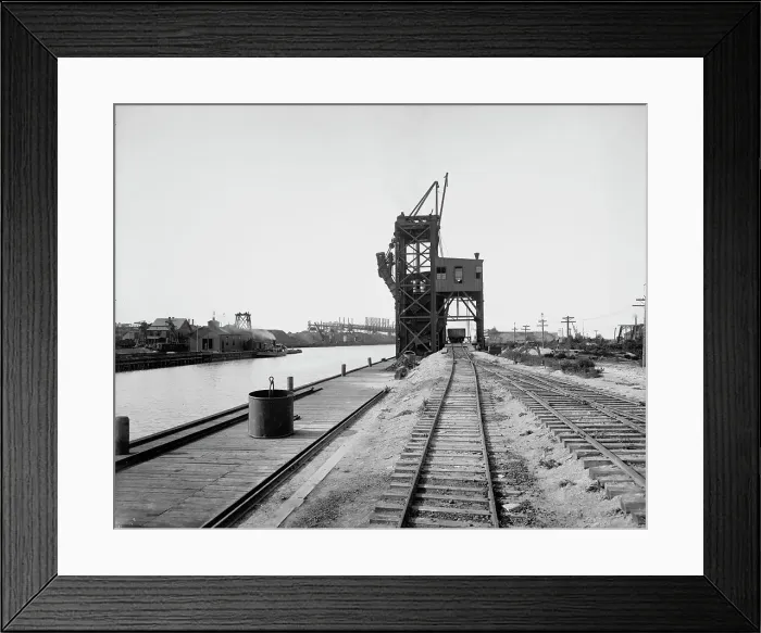 Framed Print : Coal dumping plant, Conneaut, Ohio, ca 1900. Creator: Unknown Framed Print : Coal dumping plant, Conneaut, Ohio, ca 1900. Creator: Unknown