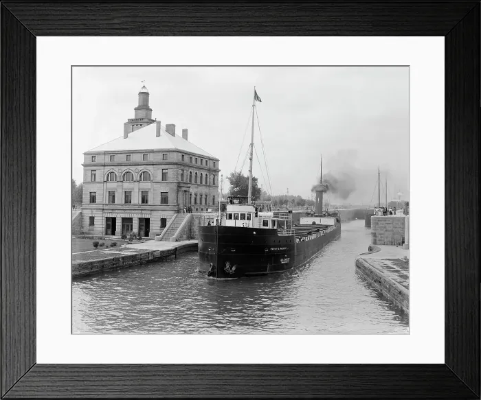 Framed Print : Freighter in Poe Lock, looking down, Sault Ste. Marie, Mich. between 1903 and 1910. Creator: Unknown Framed Print : Freighter in Poe Lock, looking down, Sault Ste. Marie, Mich. between 1903 and 1910. Creator: Unknown