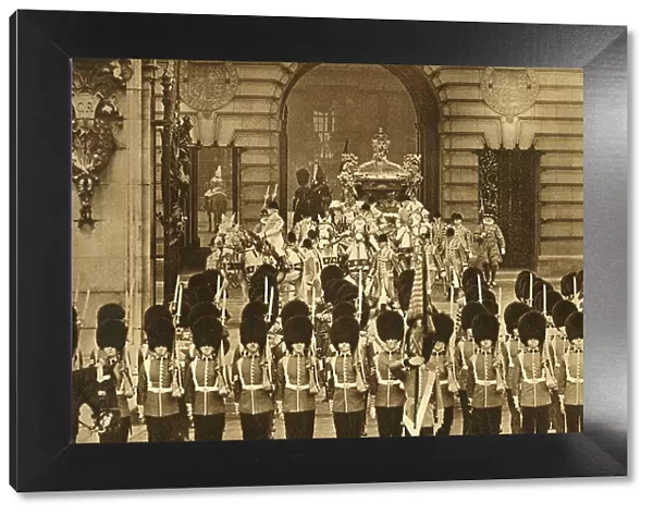 The King and Queen Leaving Buckingham Palace, 1937. Creator: Photochrom Co Ltd of London
