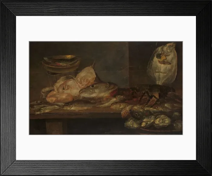 Framed Print : Still Life with Fish and a Lobster and Oysters on a Table nearby, 1660. Creator: Alexander Adriaenssen Framed Print : Still Life with Fish and a Lobster and Oysters on a Table nearby, 1660. Creator: Alexander Adriaenssen