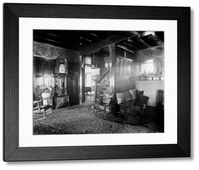 Framed Print : Residence of Dr. J.H. Lancashire, the hall and grandfather clock, Alma, Mich. between 1900 and 1910 Creator: Unknown Framed Print : Residence of Dr. J.H. Lancashire, the hall and grandfather clock, Alma, Mich. between 1900 and 1910 Creator: Unknown
