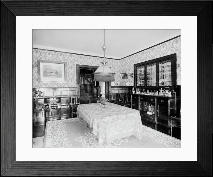 Framed Print : Residence of Dr. J.H. Lancashire, dining room, Alma, Mich. between 1900 and 1910. Creator: Unknown Framed Print : Residence of Dr. J.H. Lancashire, dining room, Alma, Mich. between 1900 and 1910. Creator: Unknown