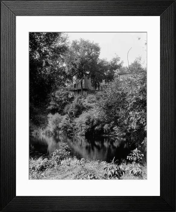 Framed Print : House above river, probably the Huron River, Ypsilanti, Mich. between 1900 and 1910. Creator: Unknown Framed Print : House above river, probably the Huron River, Ypsilanti, Mich. between 1900 and 1910. Creator: Unknown