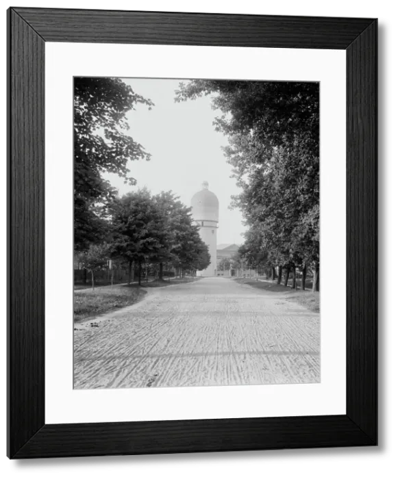 Framed Print : Campus road leading to stone tower, Michigan State Normal College, Ypsilanti, Mich. c1900-1910. Creator: Unknown Framed Print : Campus road leading to stone tower, Michigan State Normal College, Ypsilanti, Mich. c1900-1910. Creator: Unknown