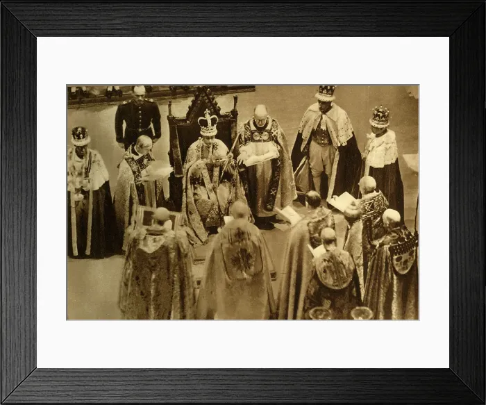 Framed Print : The Crowned King George VI Seated on the Coronation Chair, 1937. Creator: Photochrom Co Ltd of London Framed Print : The Crowned King George VI Seated on the Coronation Chair, 1937. Creator: Photochrom Co Ltd of London