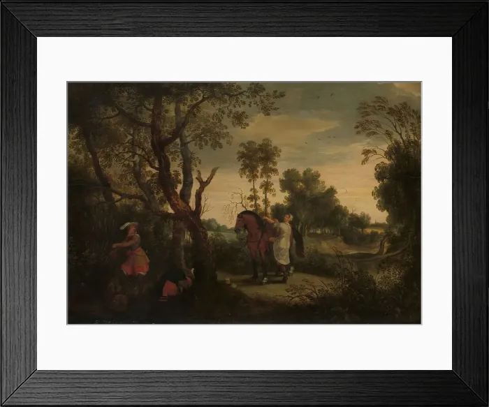 Framed Print : A Woman Mounts her Robber's Horse: ‘De Gestrafte Rover, c.1635. Creator: Sebastian Vrancx Framed Print : A Woman Mounts her Robber's Horse: ‘De Gestrafte Rover, c.1635. Creator: Sebastian Vrancx
