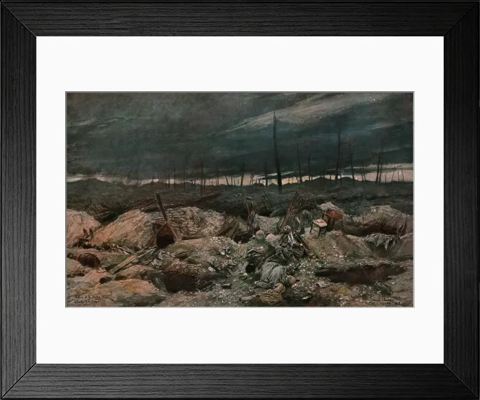 Framed Print : Tranchee allemande de premiere ligne devant le Bois de la Vache, sur la rive gauche... 1916 (1924) Creator: Francois Flameng Framed Print : Tranchee allemande de premiere ligne devant le Bois de la Vache, sur la rive gauche... 1916 (1924) Creator: Francois Flameng