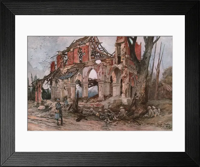Framed Print : L'eglise de Frise, 1916. Creator: Francois Flameng Framed Print : L'eglise de Frise, 1916. Creator: Francois Flameng