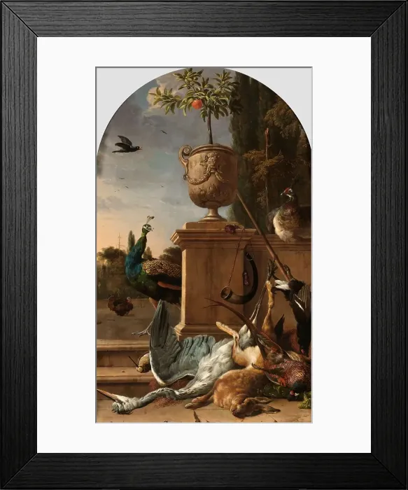 Framed Print : A Hunter's Bag on a Terrace, c.1678. Creator: Melchior d'Hondecoeter Framed Print : A Hunter's Bag on a Terrace, c.1678. Creator: Melchior d'Hondecoeter