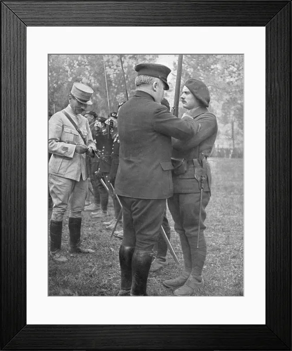 Framed Print : Autour de la Bataille; Le Caporal Goutaudier, decore par M Poincare de la Legion d'Honneur, 1016. Creator: Unknown Framed Print : Autour de la Bataille; Le Caporal Goutaudier, decore par M Poincare de la Legion d'Honneur, 1016. Creator: Unknown