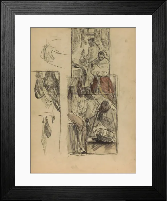 Framed Print : Figures in a butcher shop, 1887. Creator: Marius Bauer Framed Print : Figures in a butcher shop, 1887. Creator: Marius Bauer