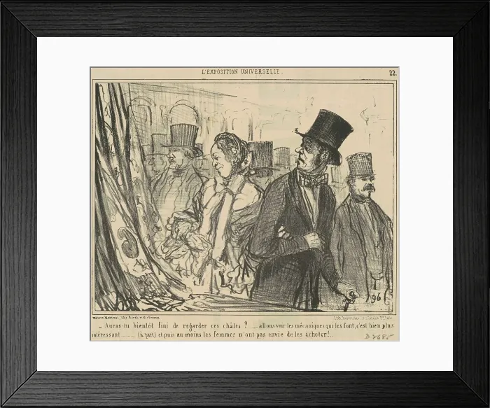 Framed Print : Auras-tu bientot fini de regarder ces chales?, 19th century. Creator: Honore Daumier Framed Print : Auras-tu bientot fini de regarder ces chales?, 19th century. Creator: Honore Daumier
