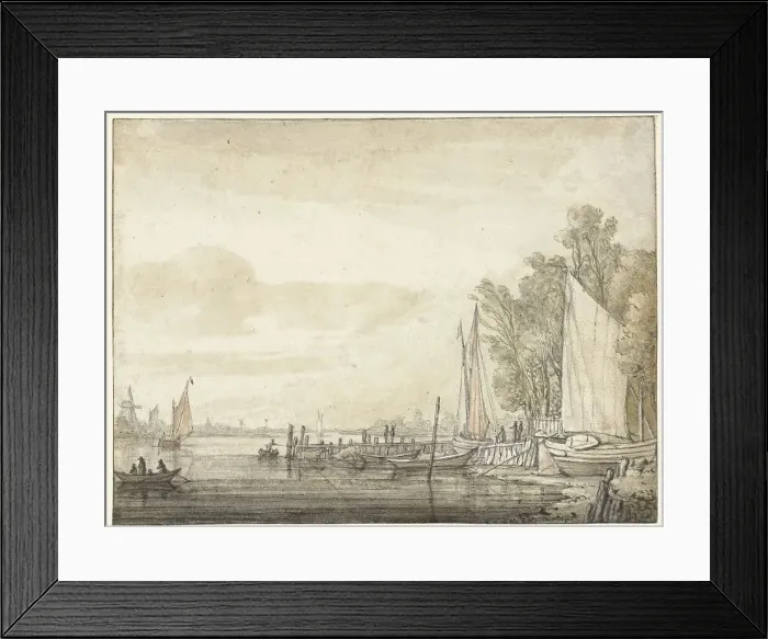Framed Print : Boats at a jetty in a river, 1641-1642. Creator: Aelbert Cuyp