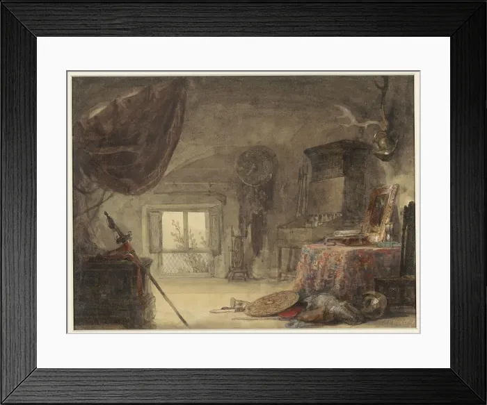 Framed Print : Attic room, furnished as a studio, 1830-1839. Creator: David Roberts Framed Print : Attic room, furnished as a studio, 1830-1839. Creator: David Roberts