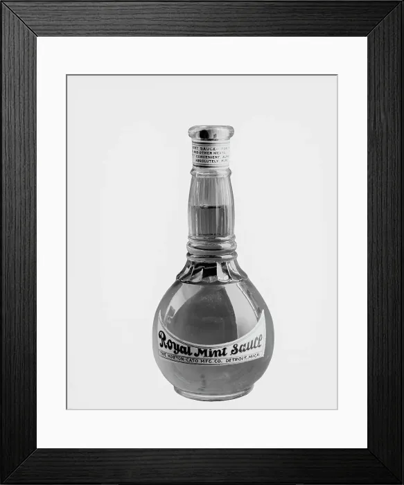 Framed Print : Bottle of Royal Mint Sauce made for Horton-Cato Mfg. Co. between 1900 and 1910. Creator: Unknown Framed Print : Bottle of Royal Mint Sauce made for Horton-Cato Mfg. Co. between 1900 and 1910. Creator: Unknown