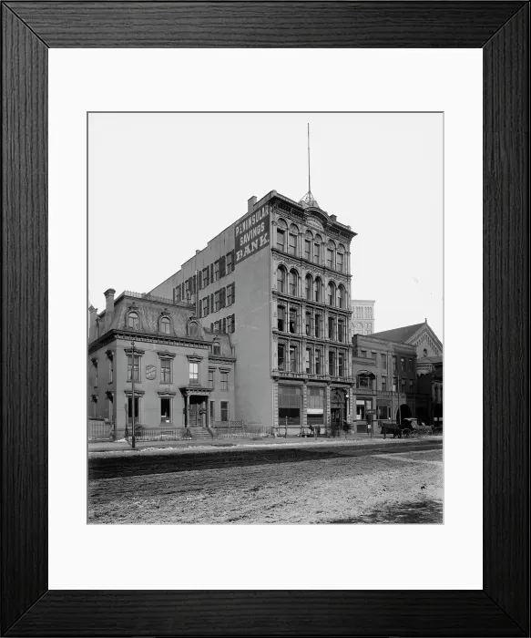 Framed Print : Detroit Peninsular Savings Bank, between 1900 and 1905. Creator: Unknown Framed Print : Detroit Peninsular Savings Bank, between 1900 and 1905. Creator: Unknown