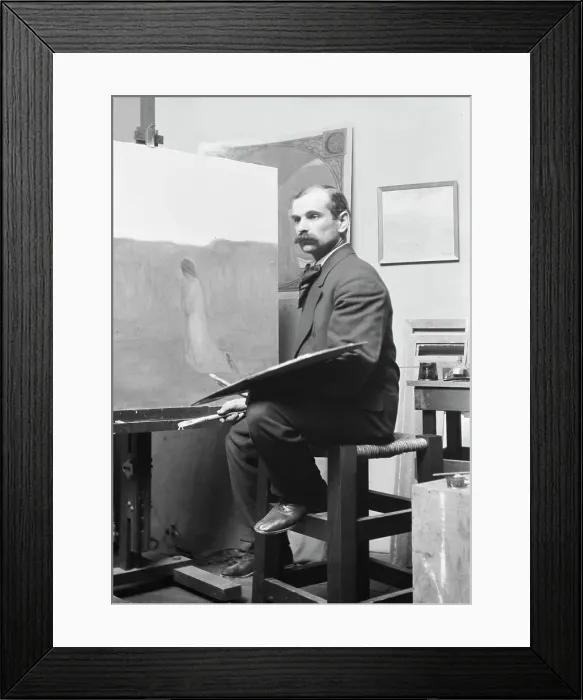 Framed Print : Unidentified man, seated at his easel, portrait photograph, between 1896 and 1942. Creator: Arnold Genthe Framed Print : Unidentified man, seated at his easel, portrait photograph, between 1896 and 1942. Creator: Arnold Genthe