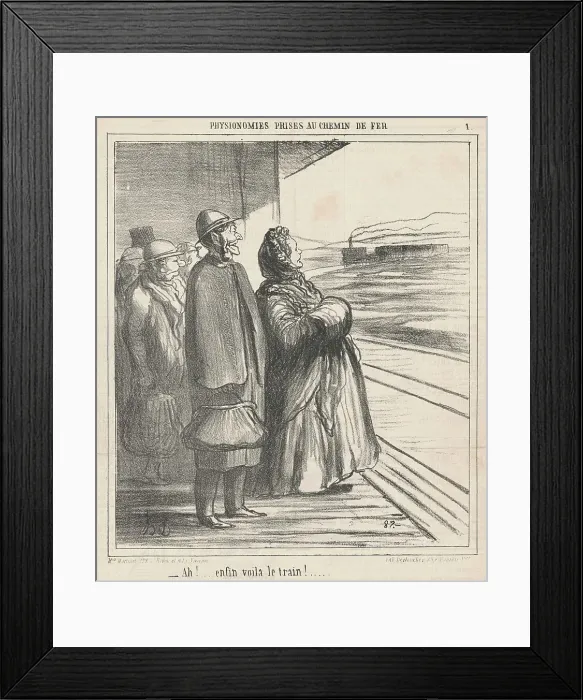 Framed Print : Ah! Enfin voila le train!... 19th century. Creator: Honore Daumier Framed Print : Ah! Enfin voila le train!... 19th century. Creator: Honore Daumier