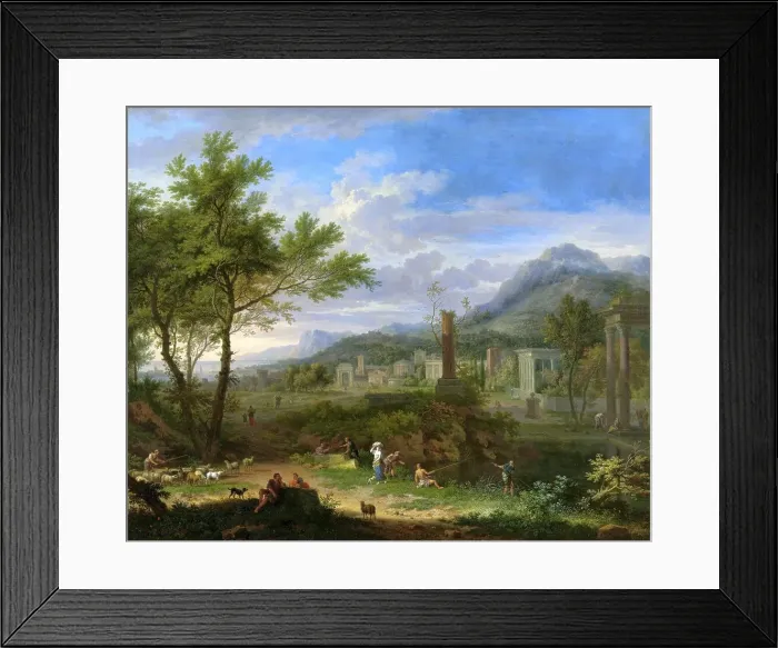 Framed Print : Arcadian Landscape with Fishermen, c.1700-c.1749. Creator: Jan van Huysum Framed Print : Arcadian Landscape with Fishermen, c.1700-c.1749. Creator: Jan van Huysum