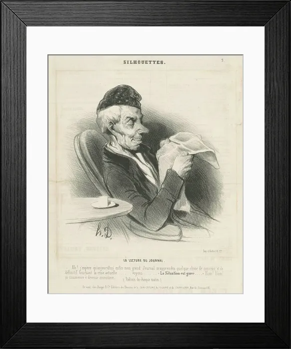 Framed Print : Le lecture du journal, 19th century. Creator: Honore Daumier Framed Print : Le lecture du journal, 19th century. Creator: Honore Daumier