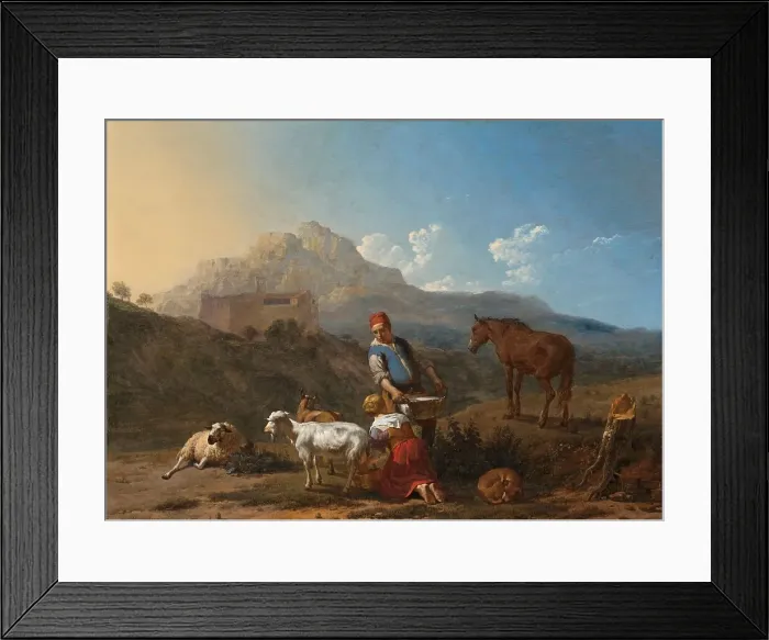 Framed Print : Italian Landscape with Girl Milking a Goat, 1652. Creator: Karel Du Jardin Framed Print : Italian Landscape with Girl Milking a Goat, 1652. Creator: Karel Du Jardin
