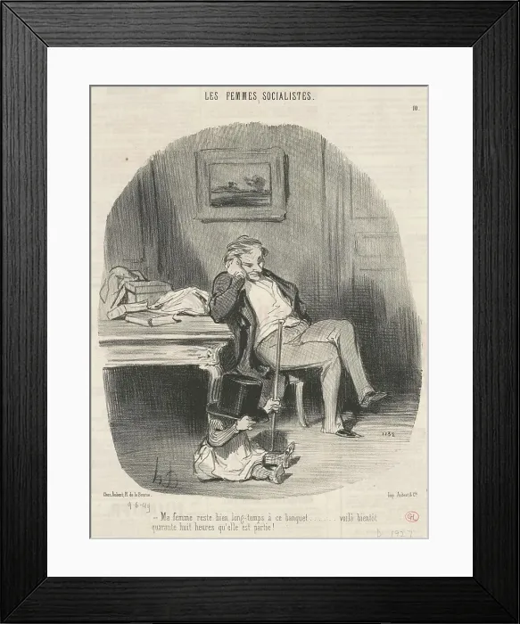 Framed Print : Ma femme reste bien longtemps a ce banquet... 19th century. Creator: Honore Daumier Framed Print : Ma femme reste bien longtemps a ce banquet... 19th century. Creator: Honore Daumier