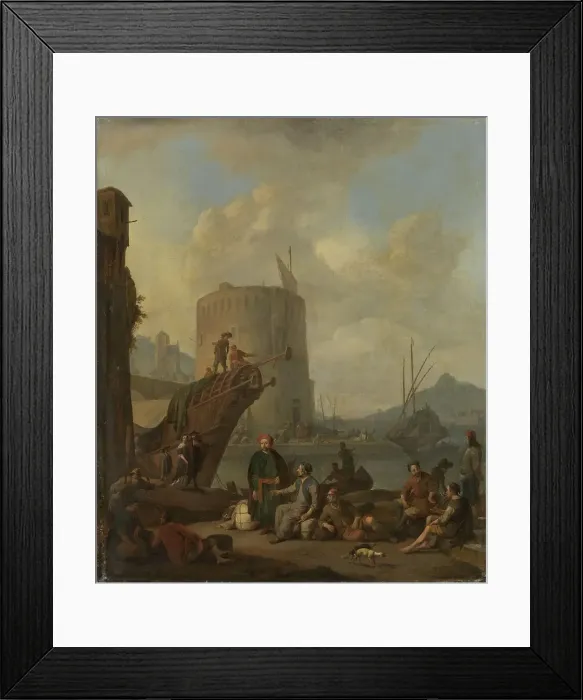 Framed Print : Italian Harbor with a Fortified Tower, 1664. Creator: Johannes Lingelbach Framed Print : Italian Harbor with a Fortified Tower, 1664. Creator: Johannes Lingelbach
