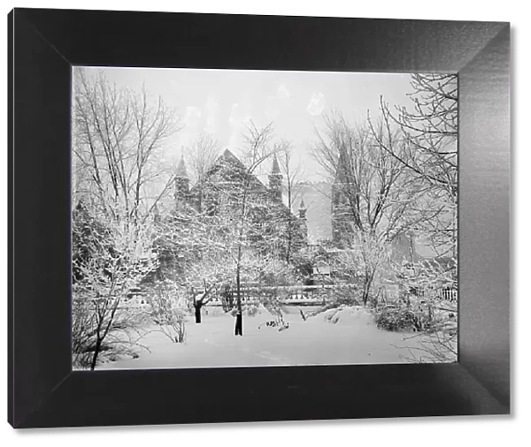 Church near Grand River Avenue in snow, Detroit, Mich. between 1900 and 1905. Creator: Unknown