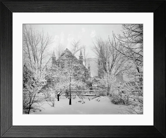 Framed Print : Church near Grand River Avenue in snow, Detroit, Mich. between 1900 and 1905. Creator: Unknown Framed Print : Church near Grand River Avenue in snow, Detroit, Mich. between 1900 and 1905. Creator: Unknown