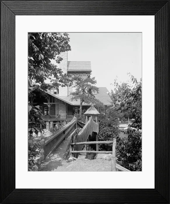 Framed Print : Lake Mohonk Mountain House, N.Y. rustic bridge, between 1895 and 1910. Creator: Unknown Framed Print : Lake Mohonk Mountain House, N.Y. rustic bridge, between 1895 and 1910. Creator: Unknown