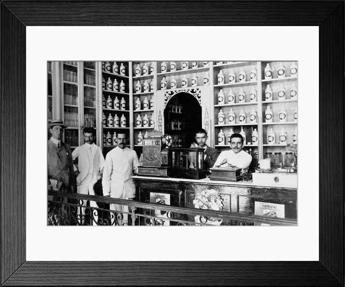 Framed Print : Drug store, Alfonso G. Zerbi, San Juan, Puero Rico, between 1895 and 1910. Creator: Unknown Framed Print : Drug store, Alfonso G. Zerbi, San Juan, Puero Rico, between 1895 and 1910. Creator: Unknown