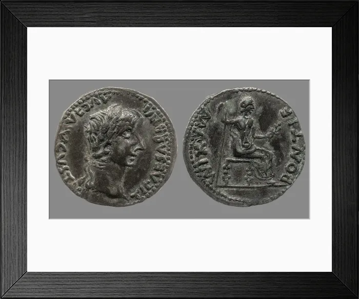 Framed Print : Denarius of Tiberius. Findspot: South Asia, India, Tamil Nadu, 1st H. 1st century AD. Creator: Numismatic, Ancient Coins Framed Print : Denarius of Tiberius. Findspot: South Asia, India, Tamil Nadu, 1st H. 1st century AD. Creator: Numismatic, Ancient Coins