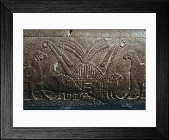 Framed Print : Sumerian reed house. Detail of the Uruk Trough, 3300-3000 BC. Creator: Sumerian culture Framed Print : Sumerian reed house. Detail of the Uruk Trough, 3300-3000 BC. Creator: Sumerian culture