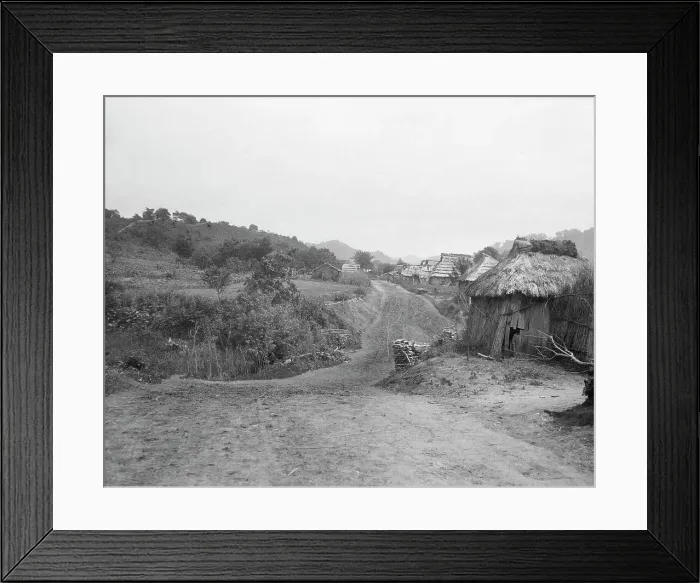 Framed Print : View of Ainu village, 1908. Creator: Arnold Genthe Framed Print : View of Ainu village, 1908. Creator: Arnold Genthe