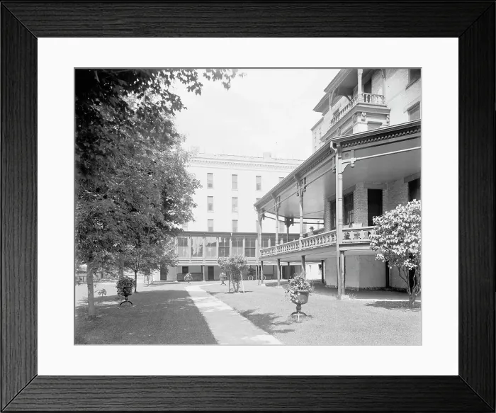 Framed Print : Alma Sanitarium, in the grounds, Alma, Mich. between 1895 and 1910. Creator: Unknown Framed Print : Alma Sanitarium, in the grounds, Alma, Mich. between 1895 and 1910. Creator: Unknown